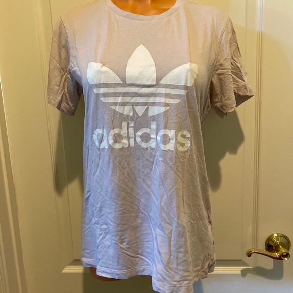 ADIDAS Large Logo Cotton Lavender Sport Gym Tee T-Shirt Small S EUC - Picture 1 of 8